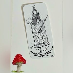 Original Ink Mini "Spell" bookmark odd size witch sorceress magic dark wand ooak